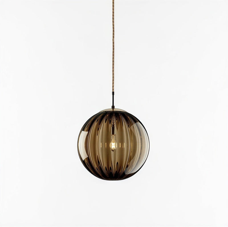 Luminaire Suspension Design Sphérique Verre Strié LED Nordique