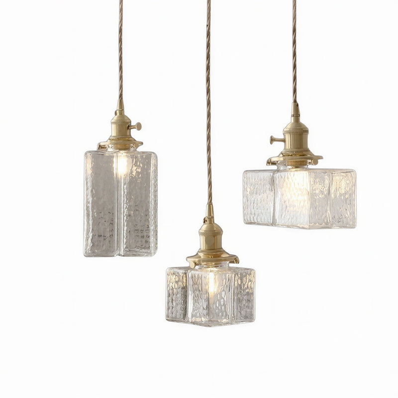 Luminaire Suspension Design Verre Texturé & Laiton Vintage — 3 Modèles