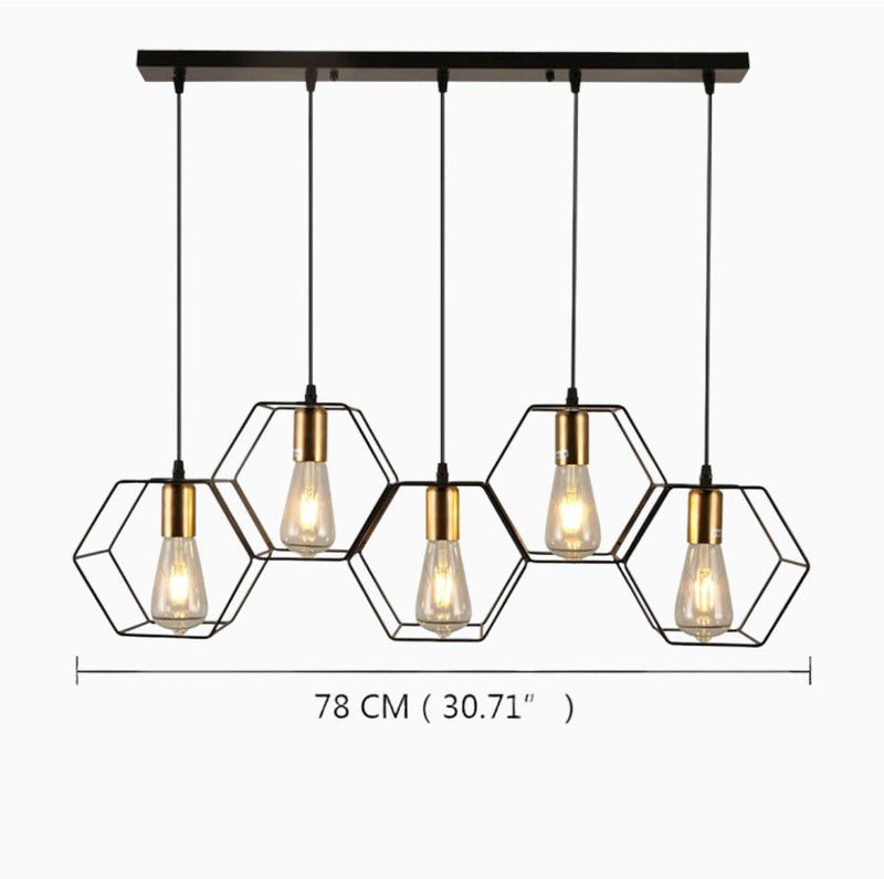 Suspension Luminaire Design Lustre Hexagones Nid d’Abeille Noir & Laiton