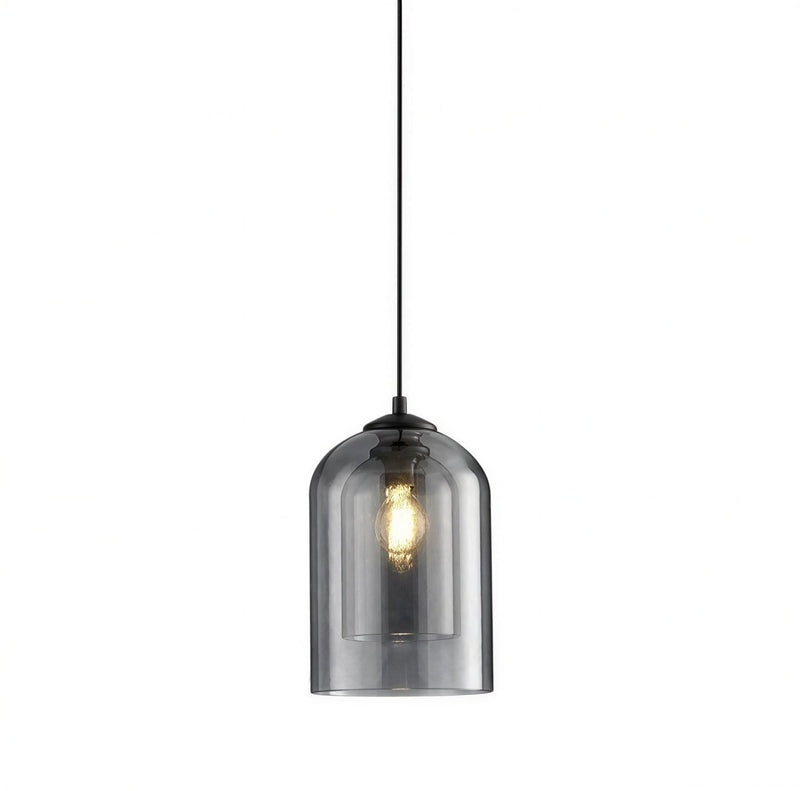 Suspension Luminaire Design Cloche Verre Fumé & Ampoule Edison