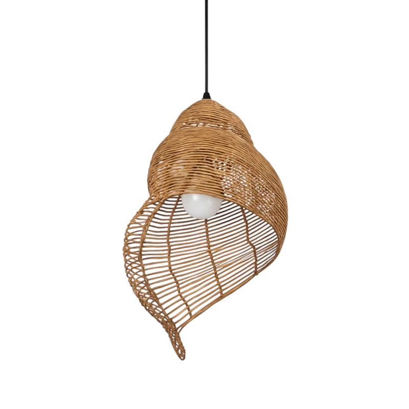 Suspension Luminaire Design Conque Rotin Tressé Vintage