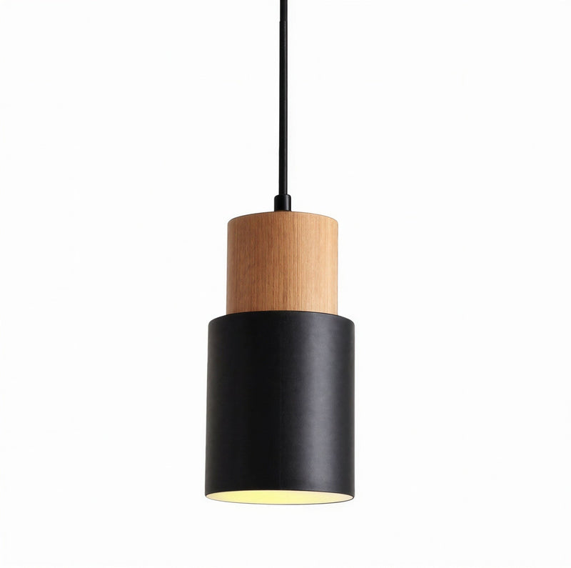 Suspension Luminaire Bois Massif Cylindrique Métal — 4 Coloris Nordique