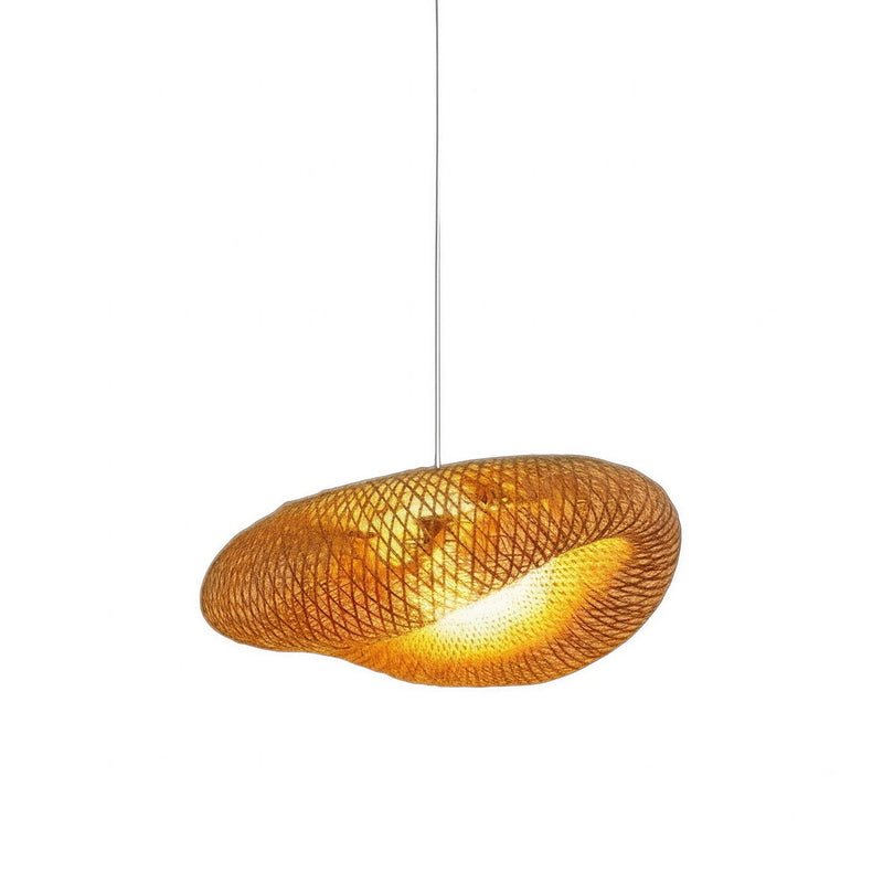 Suspension Luminaire Design Bambou Tressé Main Vintage