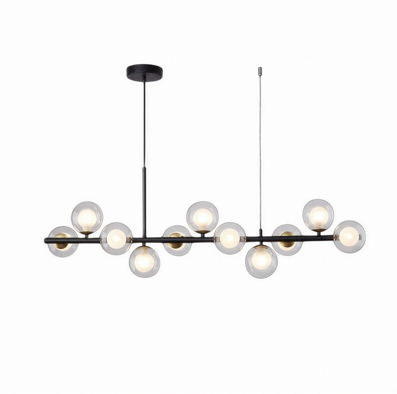 Suspension Luminaire Design Lustre Multi-Boules Verre & Tige Dorée ou Noire