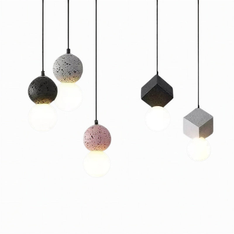 Suspension Luminaire Design Pierre Terrazzo & Globe Verre Laiteux