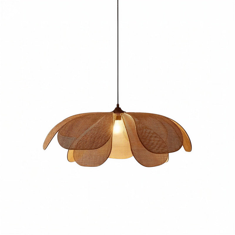 Suspension Luminaire Design Rotin Pétale Tressé