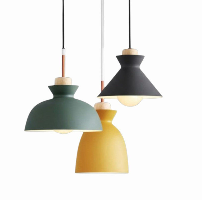 Suspension Luminaire Bois Macaron Aluminium Coloré Nordique