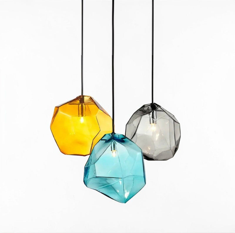 Suspension Luminaire Design Rocher Géode Verre Soufflé