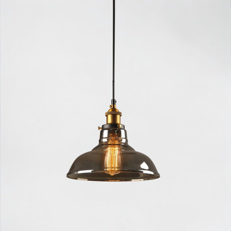 Luminaire Suspension Design Vintage Verre Soufflé & Laiton Doré