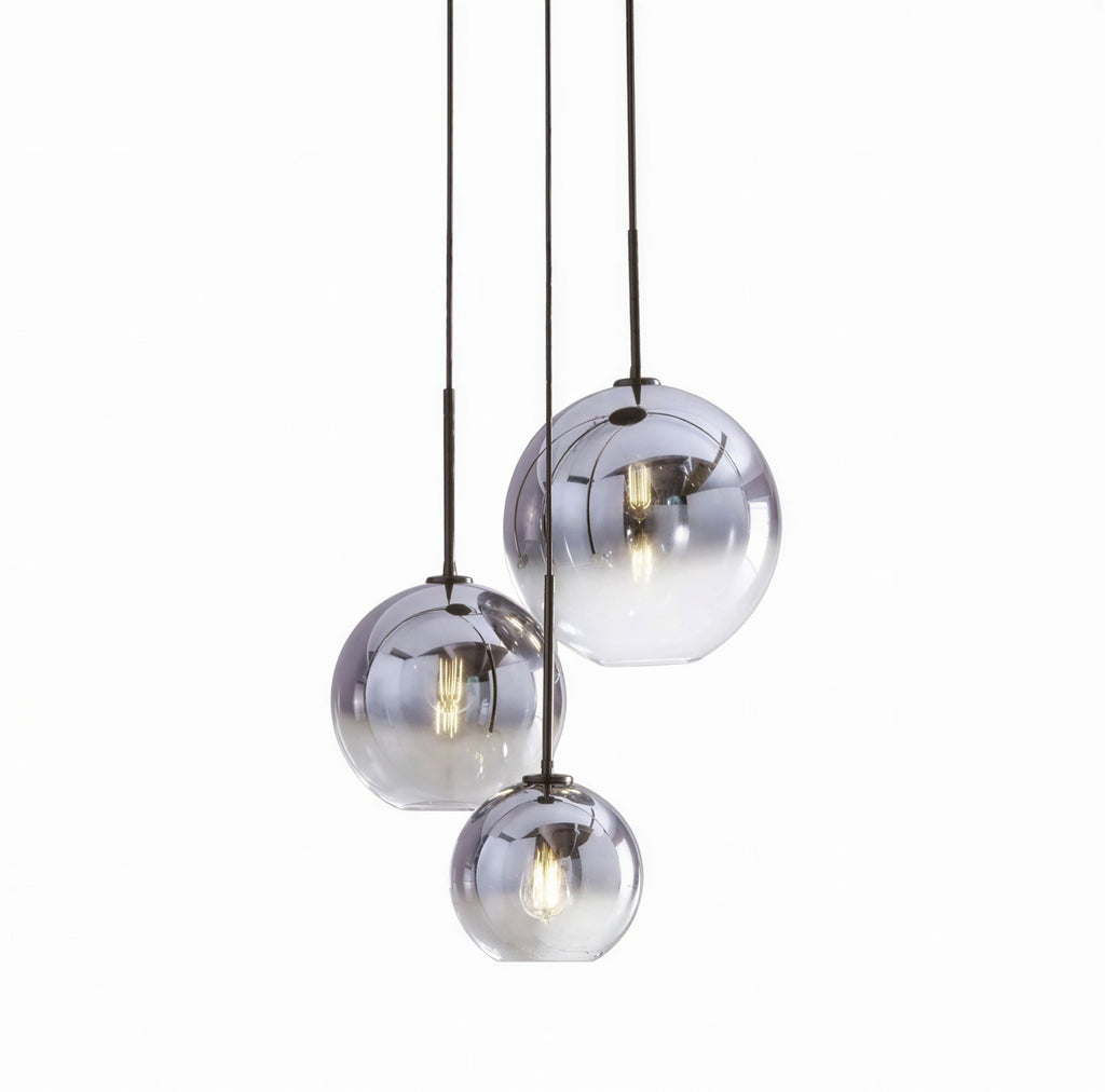 Luminaire Suspension Design Sphérique Verre Chromé LED Luxe