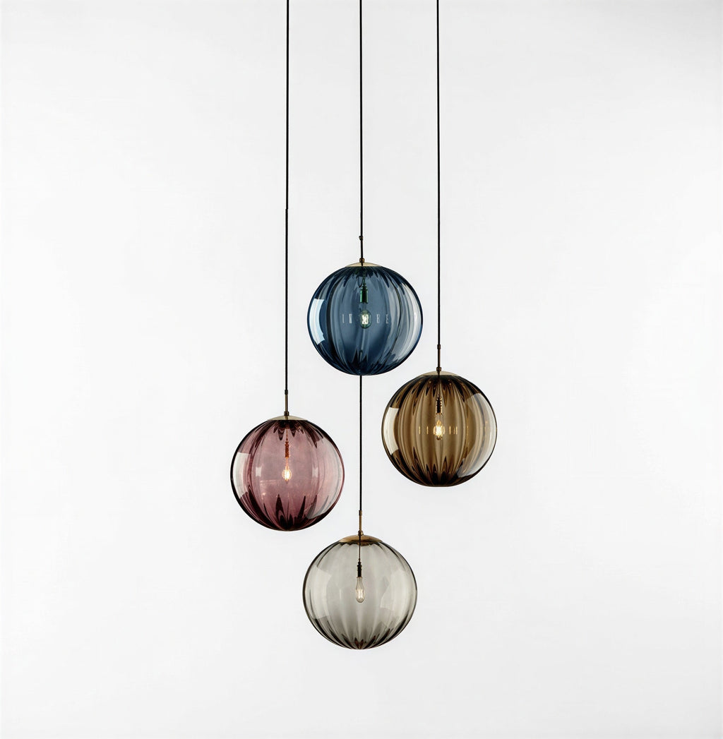 Luminaire Suspension Design Sphérique Verre Strié LED Nordique