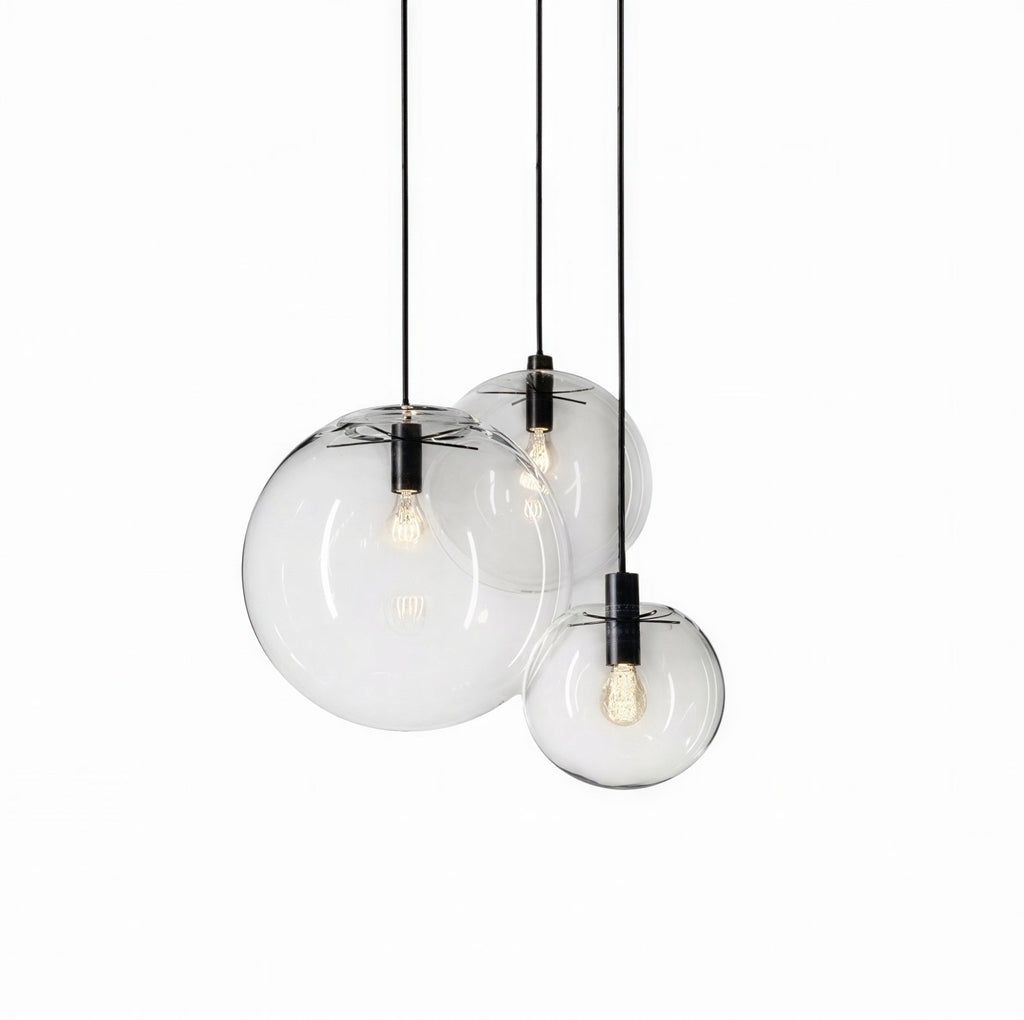 Luminaire Suspension Design Sphérique Verre Transparent Moderne