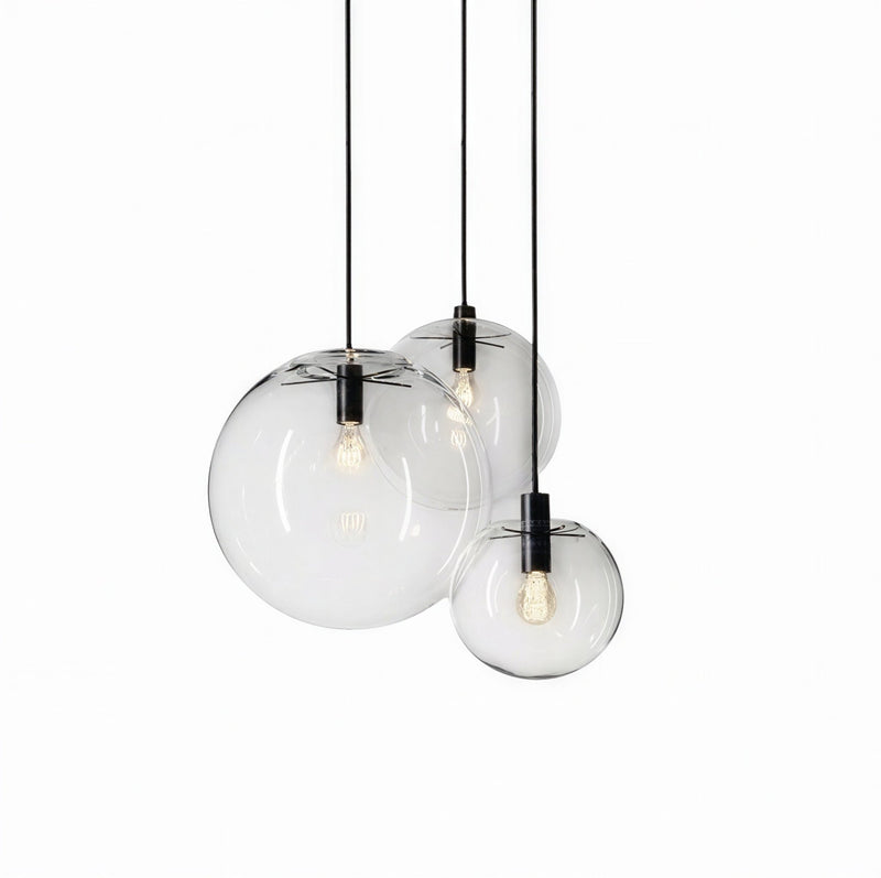 Luminaire Suspension Design Sphérique Verre Transparent Moderne