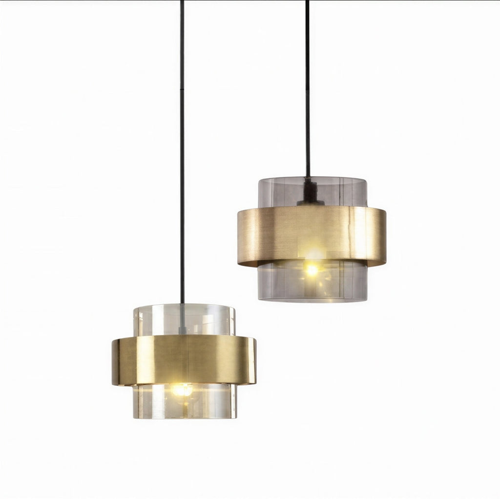 Luminaire Suspension Design Verre & Métal Doré Étagée — 1, 2 ou 4 Ampoules