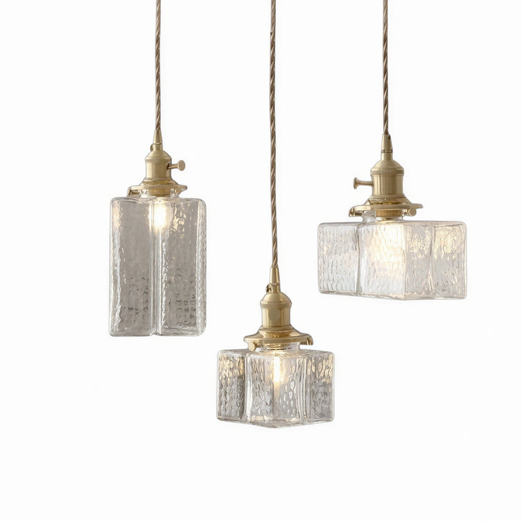 Luminaire Suspension Design Verre Texturé & Laiton Vintage — 3 Modèles