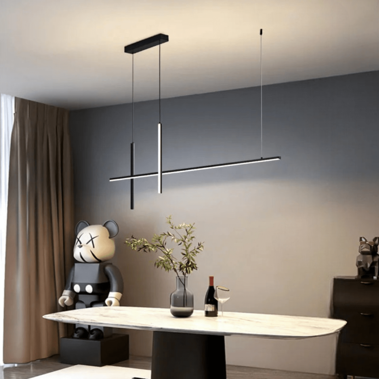 Lustre Suspension Luminaire Barre LED Linéaire Croix Dimmable