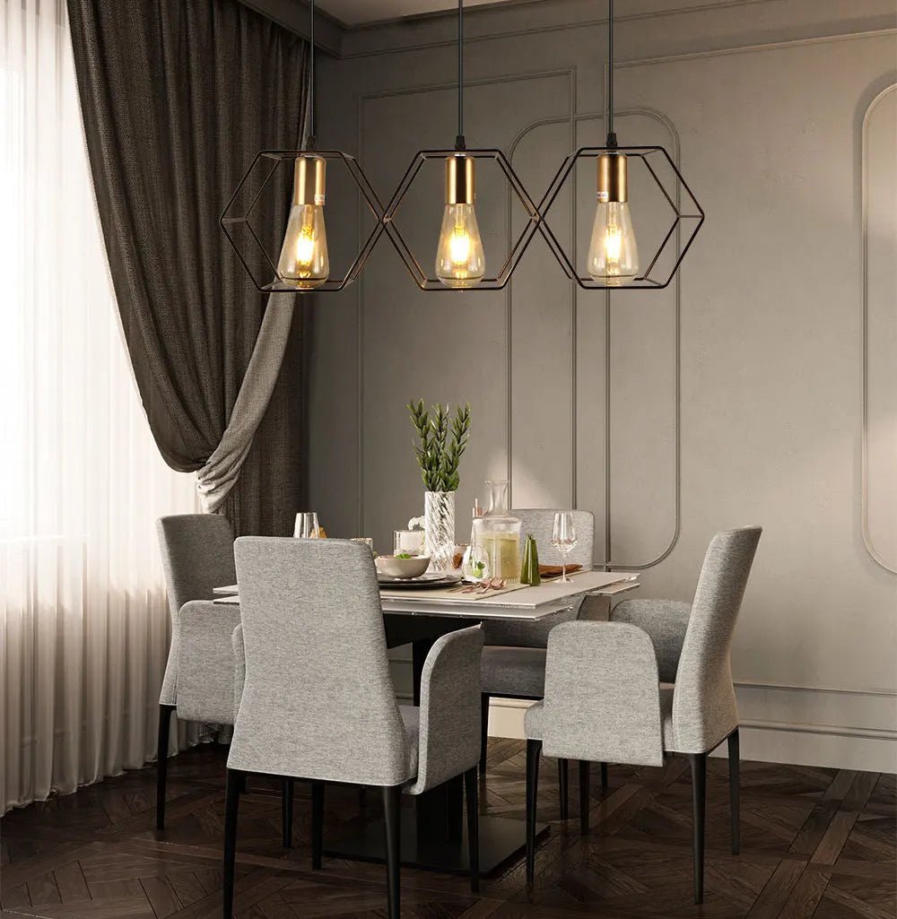 Suspension Luminaire Design Lustre Hexagones Nid d’Abeille Noir & Laiton