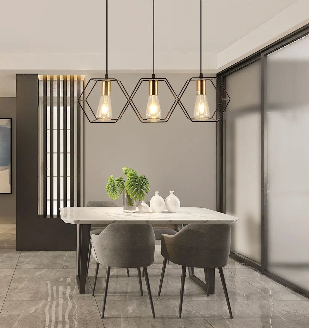 Suspension Luminaire Design Lustre Hexagones Nid d’Abeille Noir & Laiton