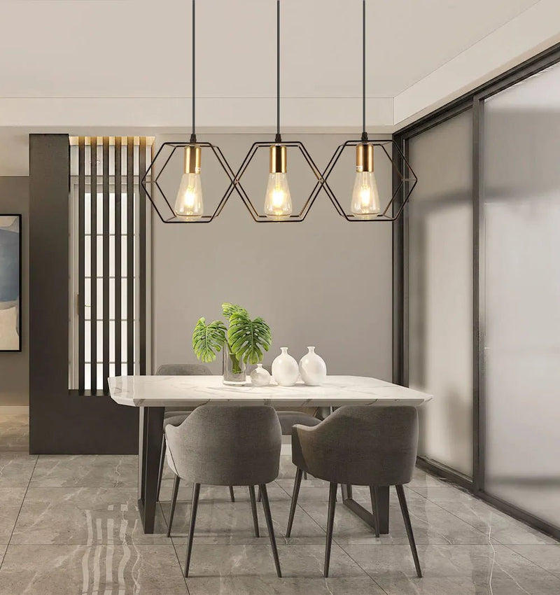 Suspension Luminaire Design Lustre Hexagones Nid d’Abeille Noir & Laiton