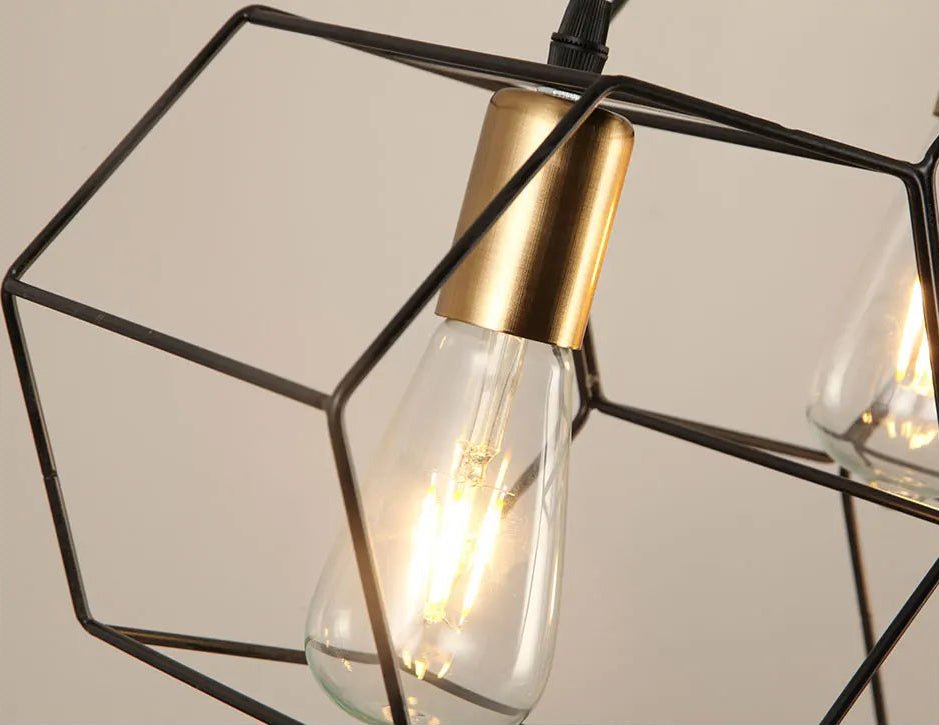 Suspension Luminaire Design Lustre Hexagones Nid d’Abeille Noir & Laiton