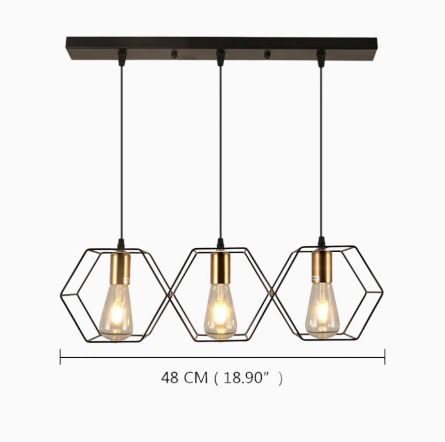 Suspension Luminaire Design Lustre Hexagones Nid d’Abeille Noir & Laiton