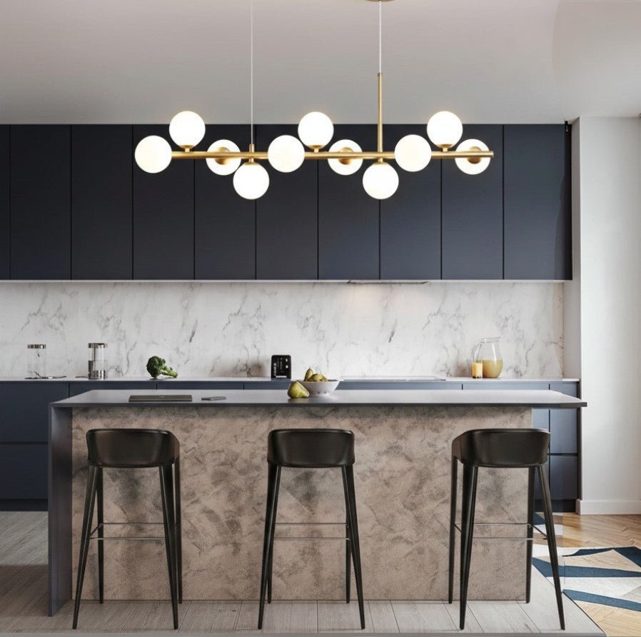 Suspension Luminaire Design Lustre Multi-Boules Verre & Tige Dorée ou Noire