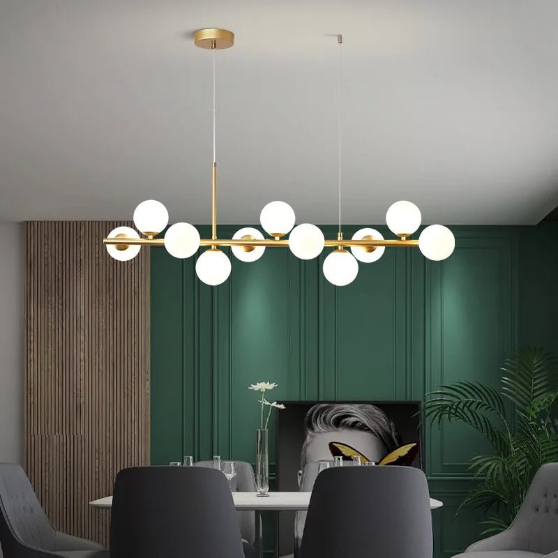 Suspension Luminaire Design Lustre Multi-Boules Verre & Tige Dorée ou Noire