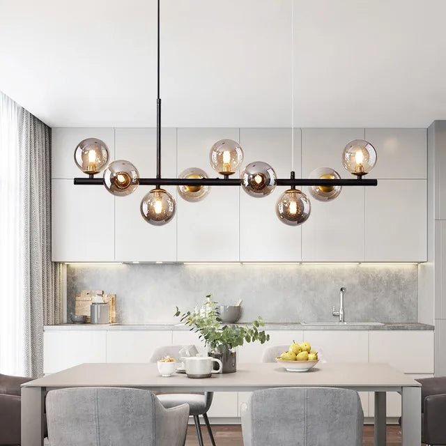 Suspension Luminaire Design Lustre Multi-Boules Verre & Tige Dorée ou Noire