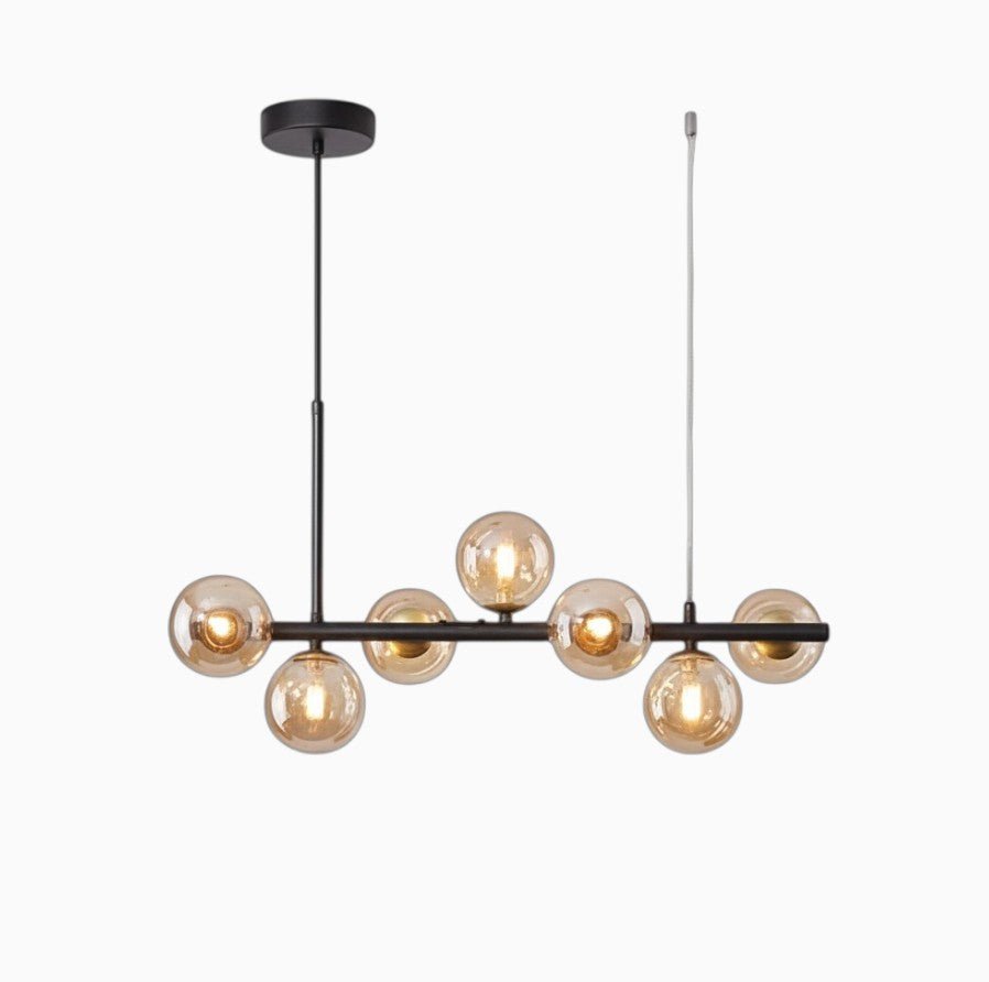 Suspension Luminaire Design Lustre Multi-Boules Verre & Tige Dorée ou Noire