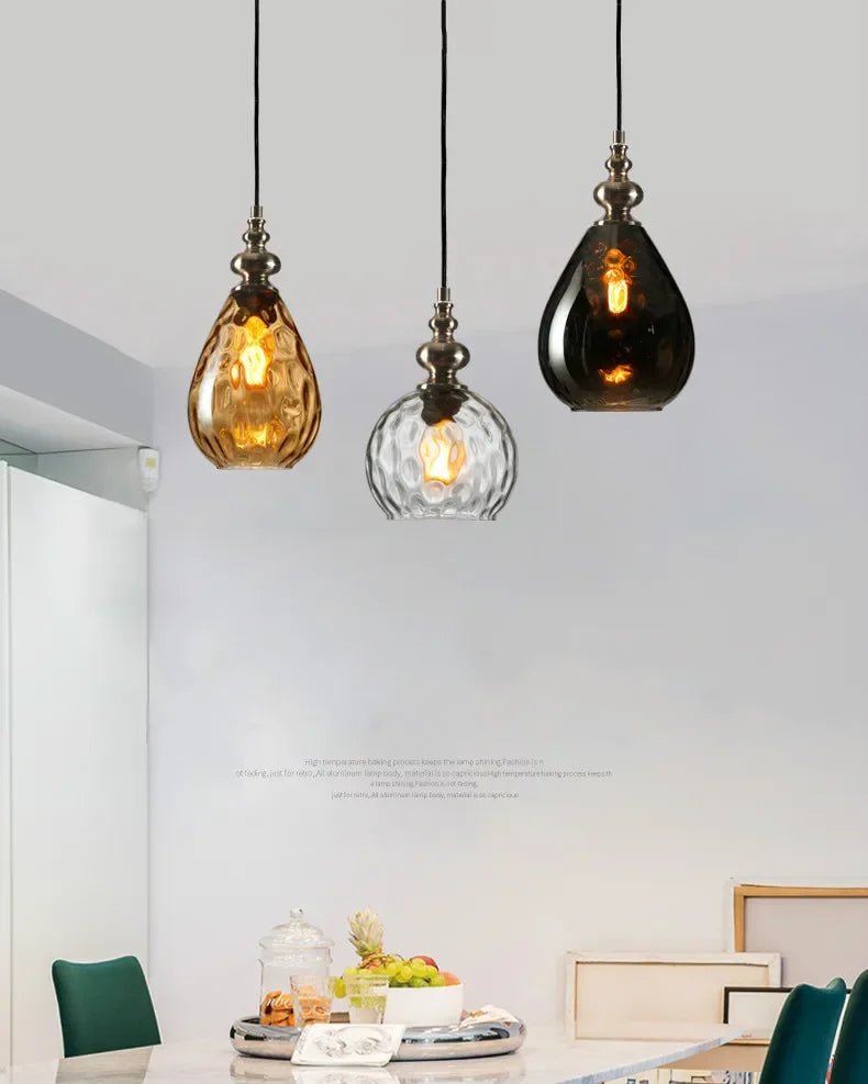 Suspension Luminaire Design Lustre Multi-Têtes Gouttes Verre & Bois Wabi-Sabi