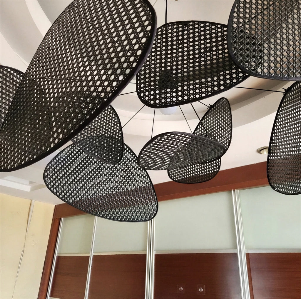 Suspension Luminaire Design Rotin Naturel Tressé Japonais