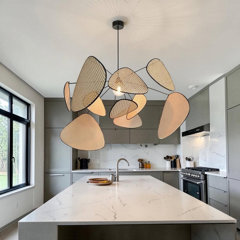 Suspension Luminaire Design Rotin Naturel Tressé Japonais
