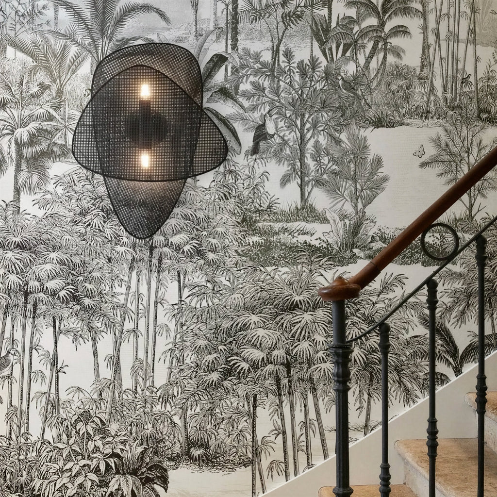Suspension Luminaire Design Rotin Naturel Tressé Japonais