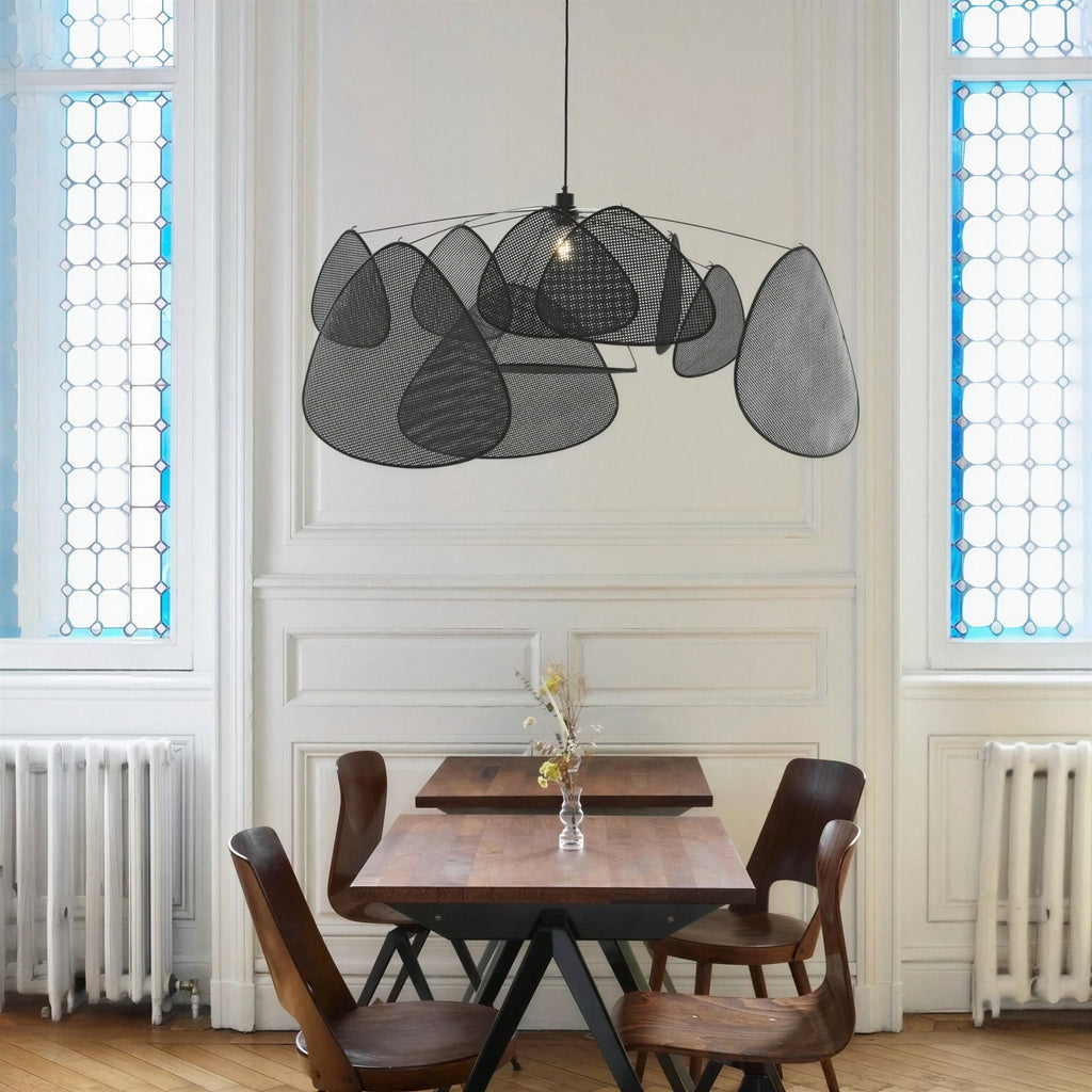 Suspension Luminaire Design Rotin Naturel Tressé Japonais