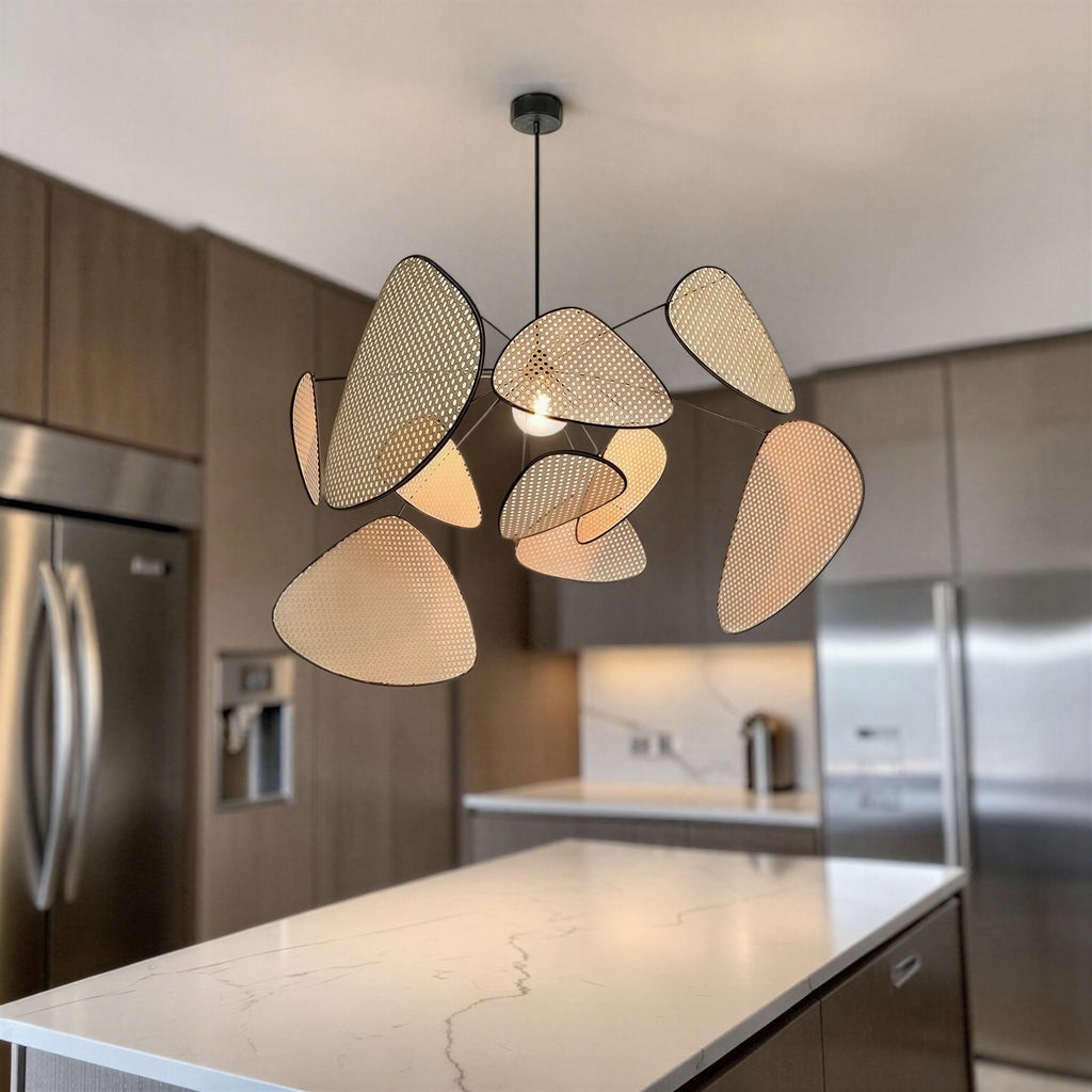 Suspension Luminaire Design Rotin Naturel Tressé Japonais