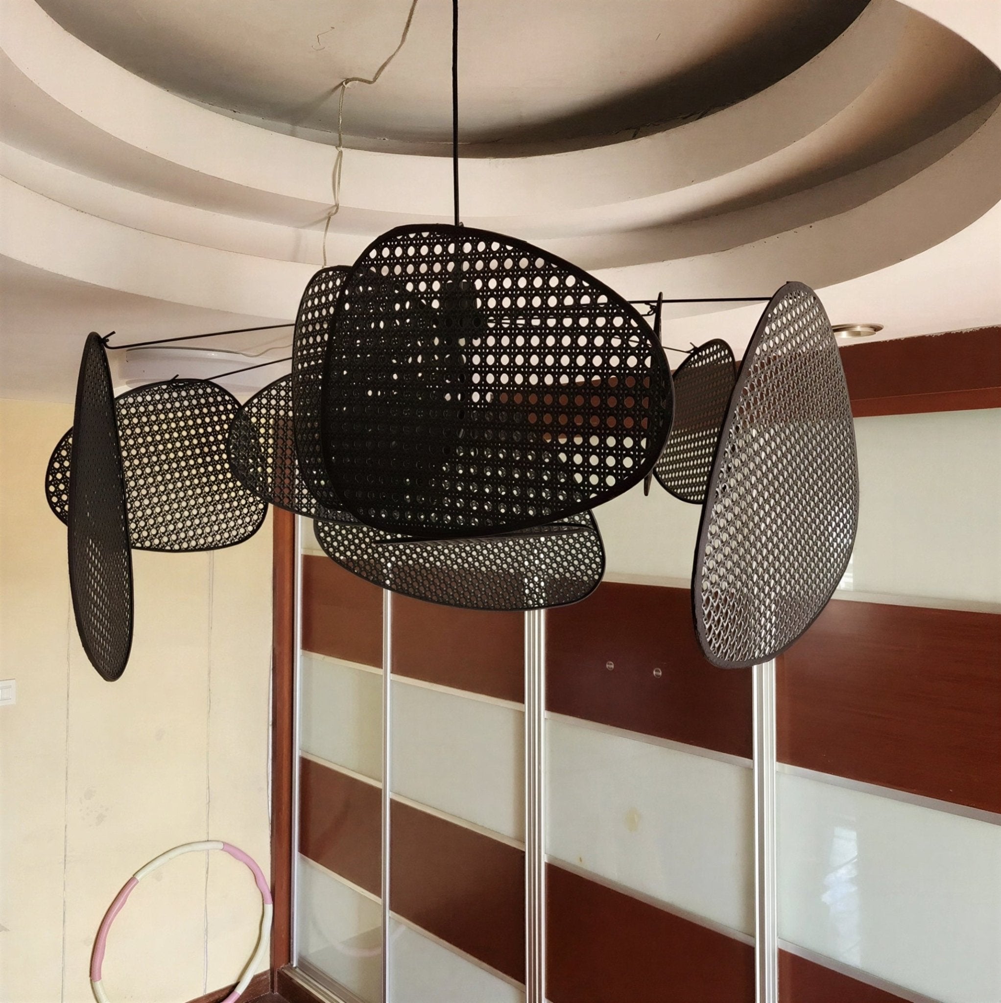 Suspension Luminaire Design Rotin Naturel Tressé Japonais