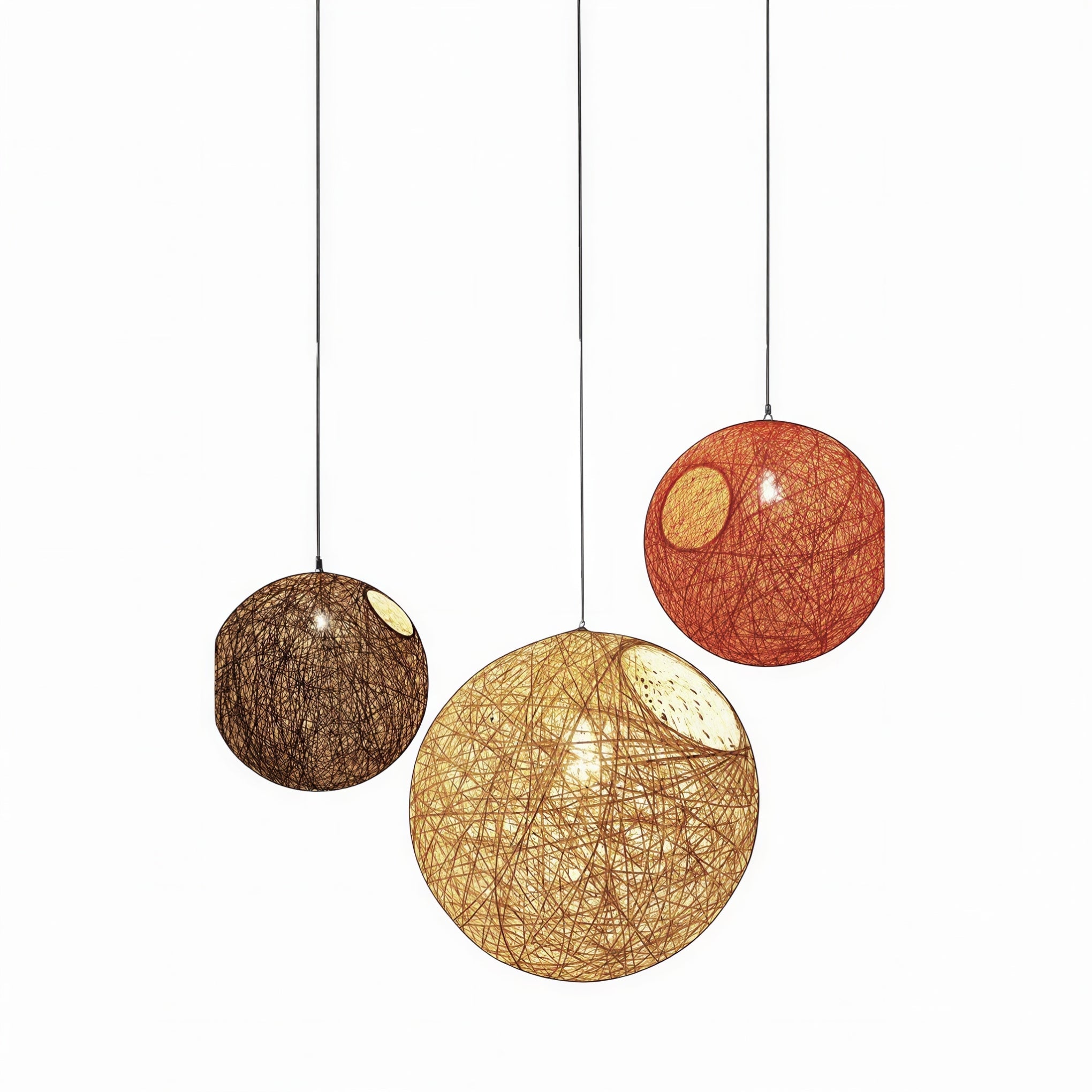 Lustre Rotin Suspension Sphérique Tressé LED Nordique