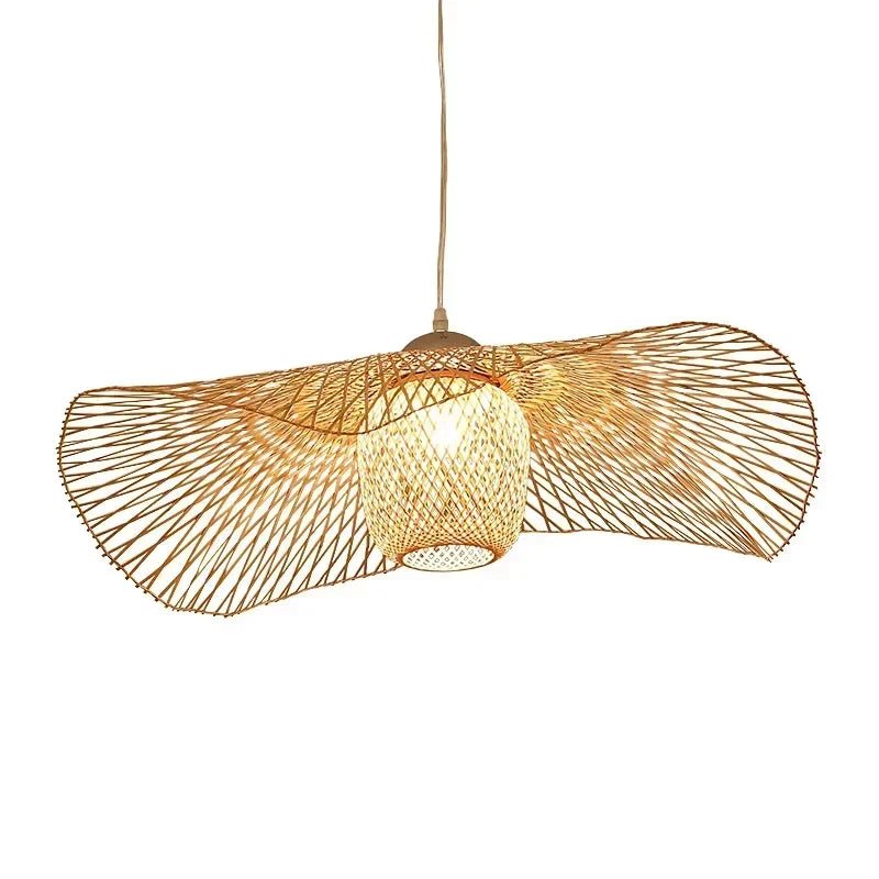 Suspension Luminaire Design Chapeau Bambou Tressé Wabi-Sabi