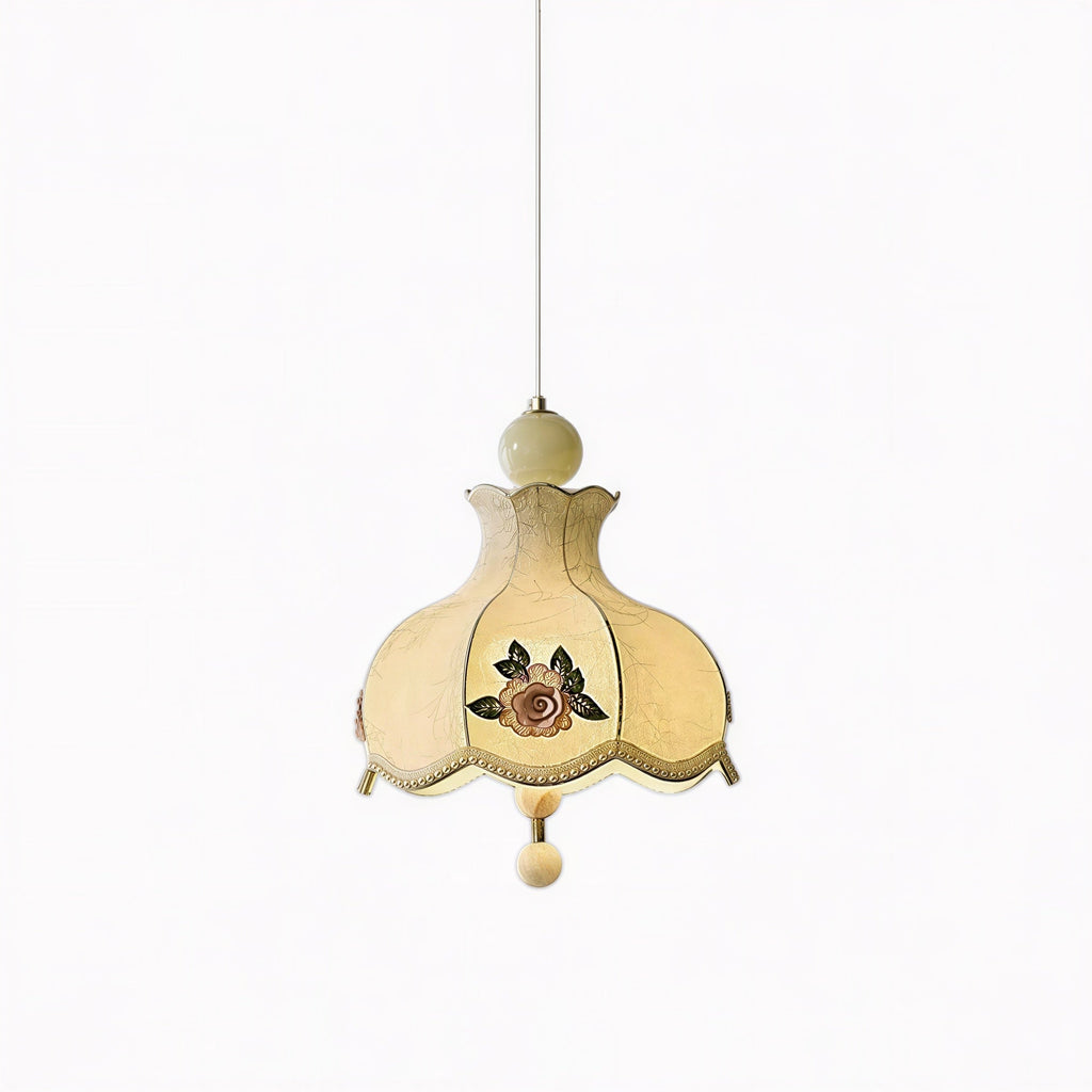 Suspension Luminaire Design Abat-Jour Fleurs Brodées Rose Vintage