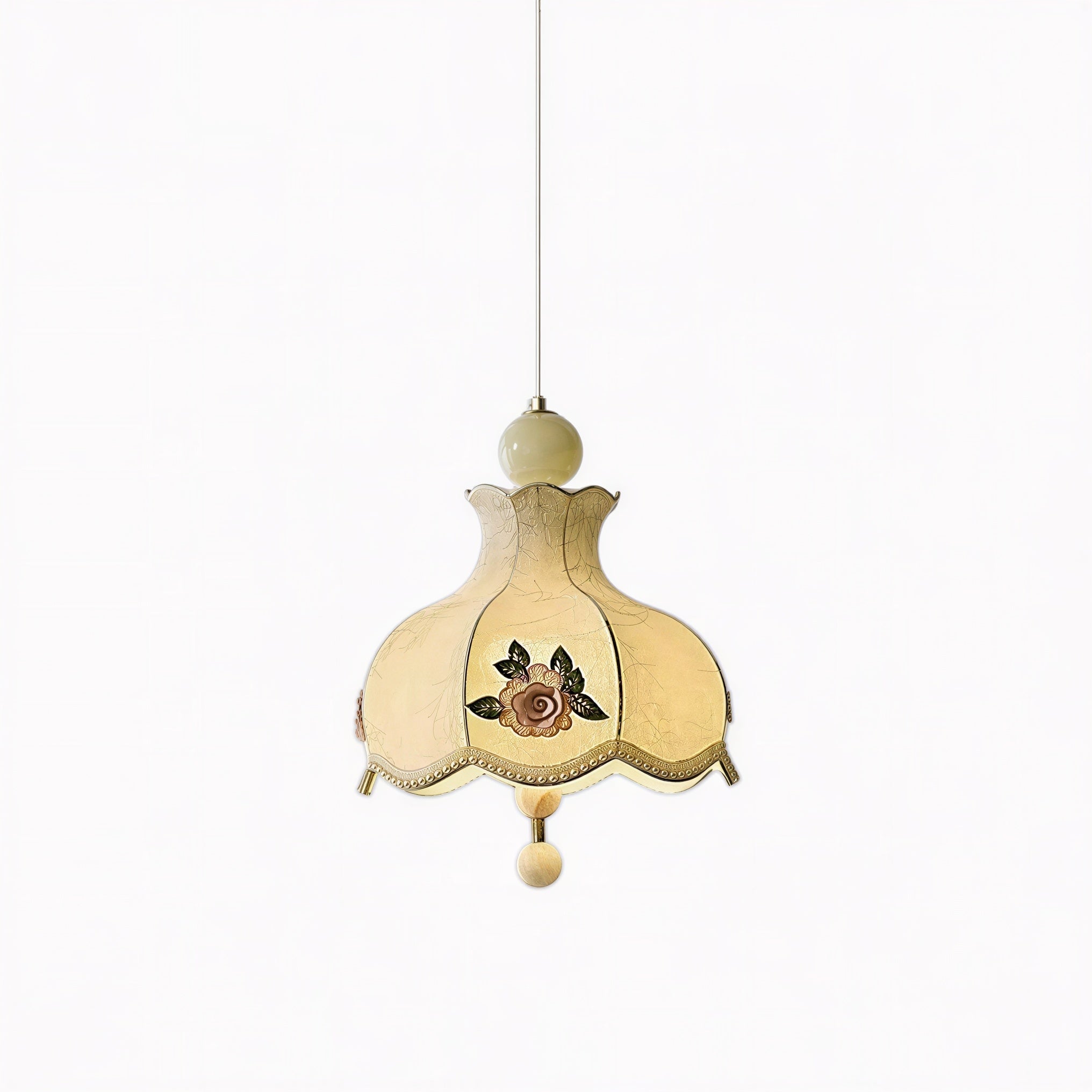 Suspension Luminaire Design Abat-Jour Fleurs Brodées Rose Vintage