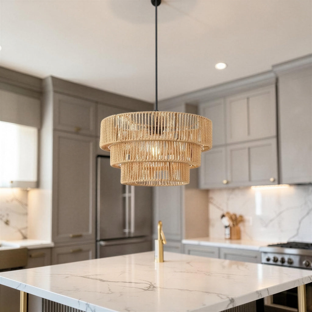 Suspension Luminaire Design Abat-Jour Rotin Tressé Bohème