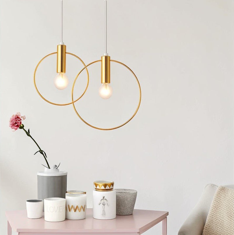 Luminaire Suspension Design Anneau Cuivre LED Minimaliste Moderne