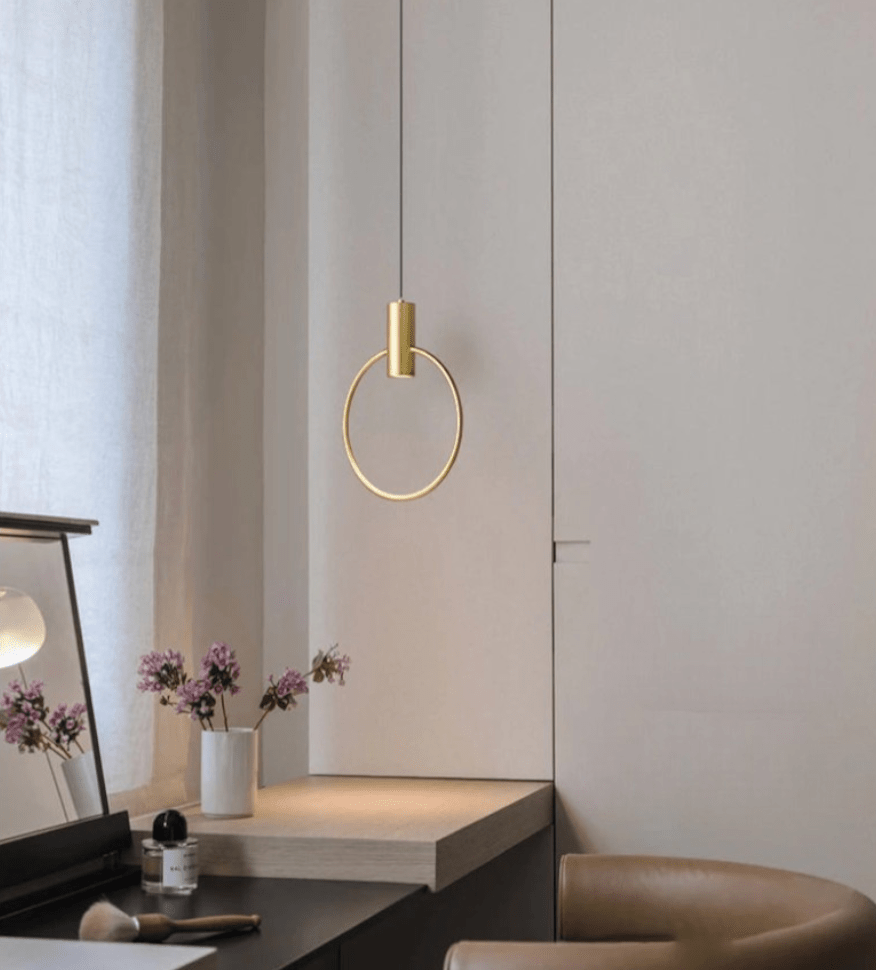 Luminaire Suspension Design Anneau Cuivre LED Minimaliste Moderne