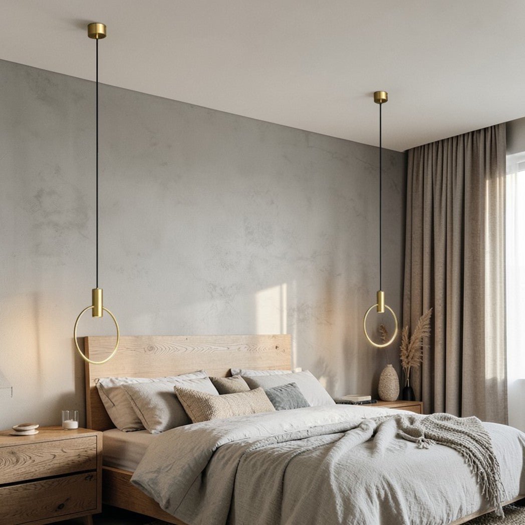 Luminaire Suspension Design Anneau Cuivre LED Minimaliste Moderne