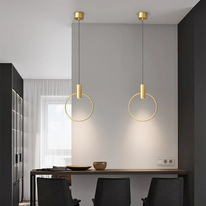 Luminaire Suspension Design Anneau Cuivre LED Minimaliste Moderne