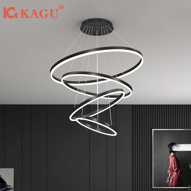 Suspension Luminaire Design Anneaux LED Aluminium Moderne