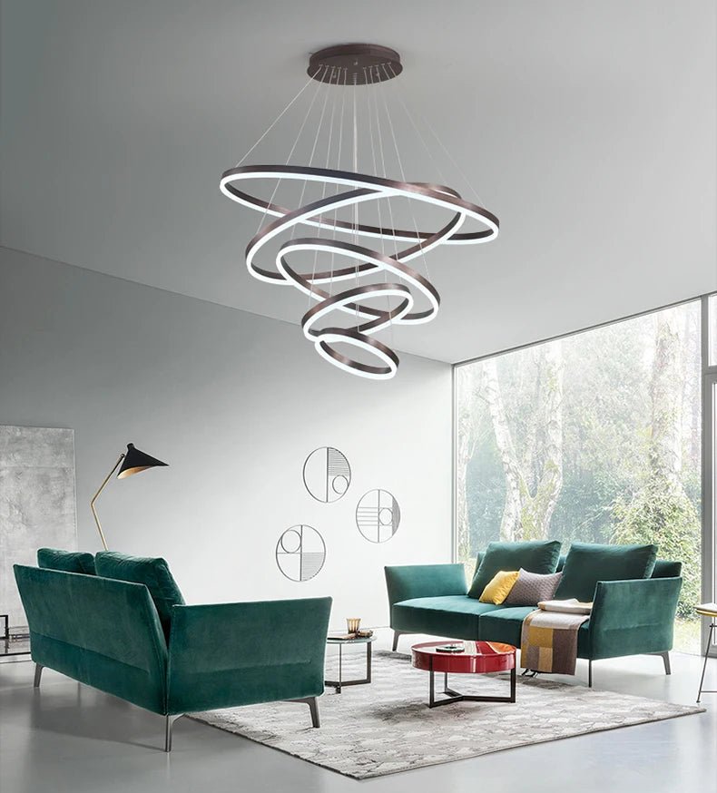 Suspension Luminaire Design Anneaux LED Aluminium Moderne