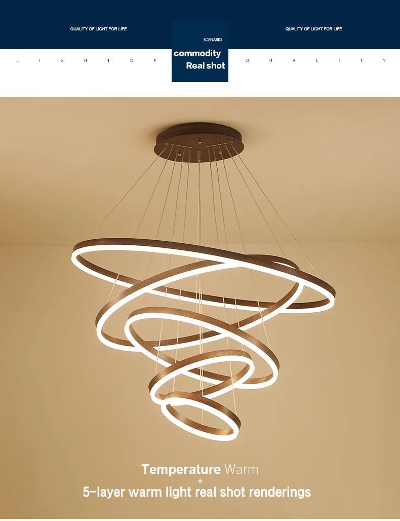 Suspension Luminaire Design Anneaux LED Aluminium Moderne