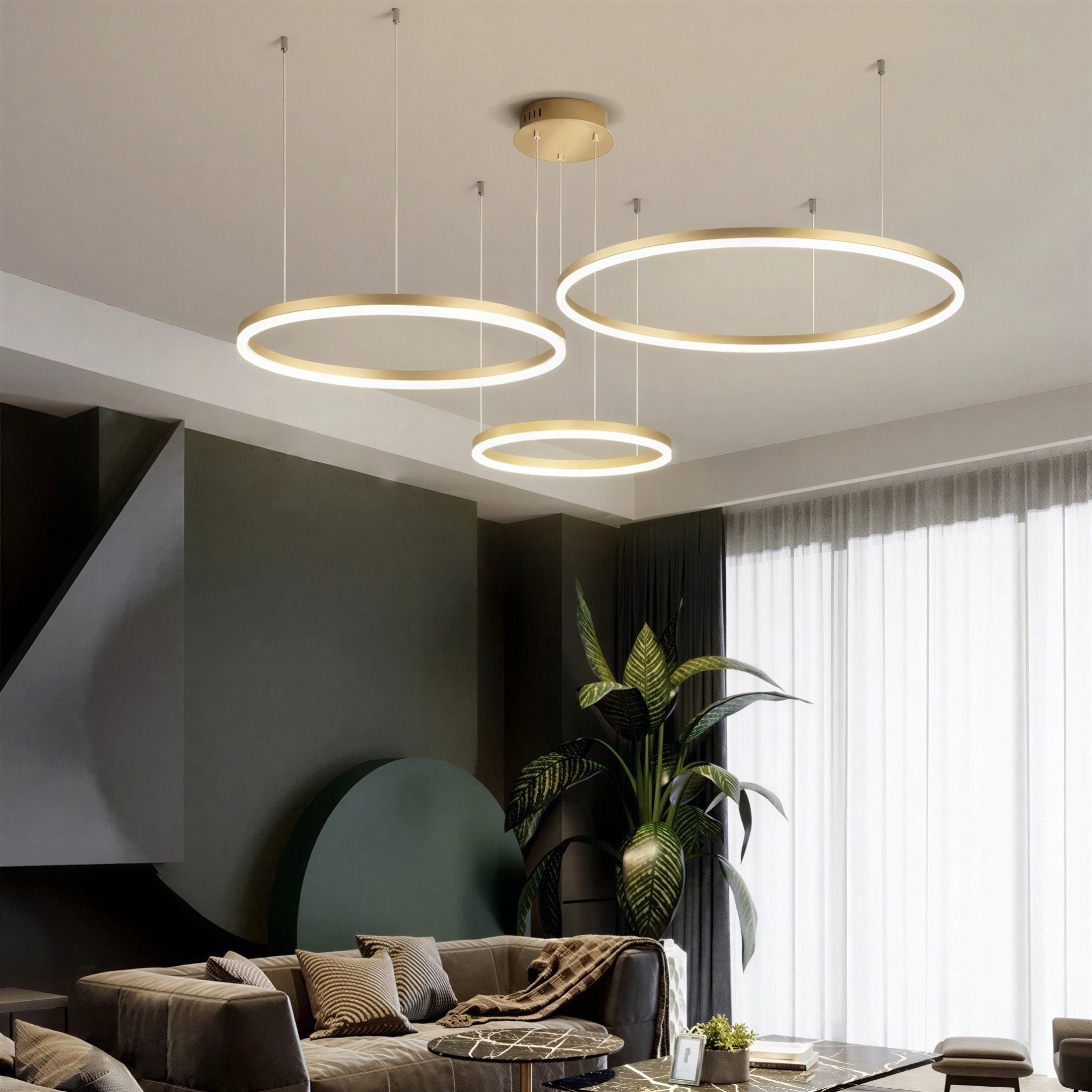 Suspension Luminaire Design Anneaux LED Aluminium Nordique
