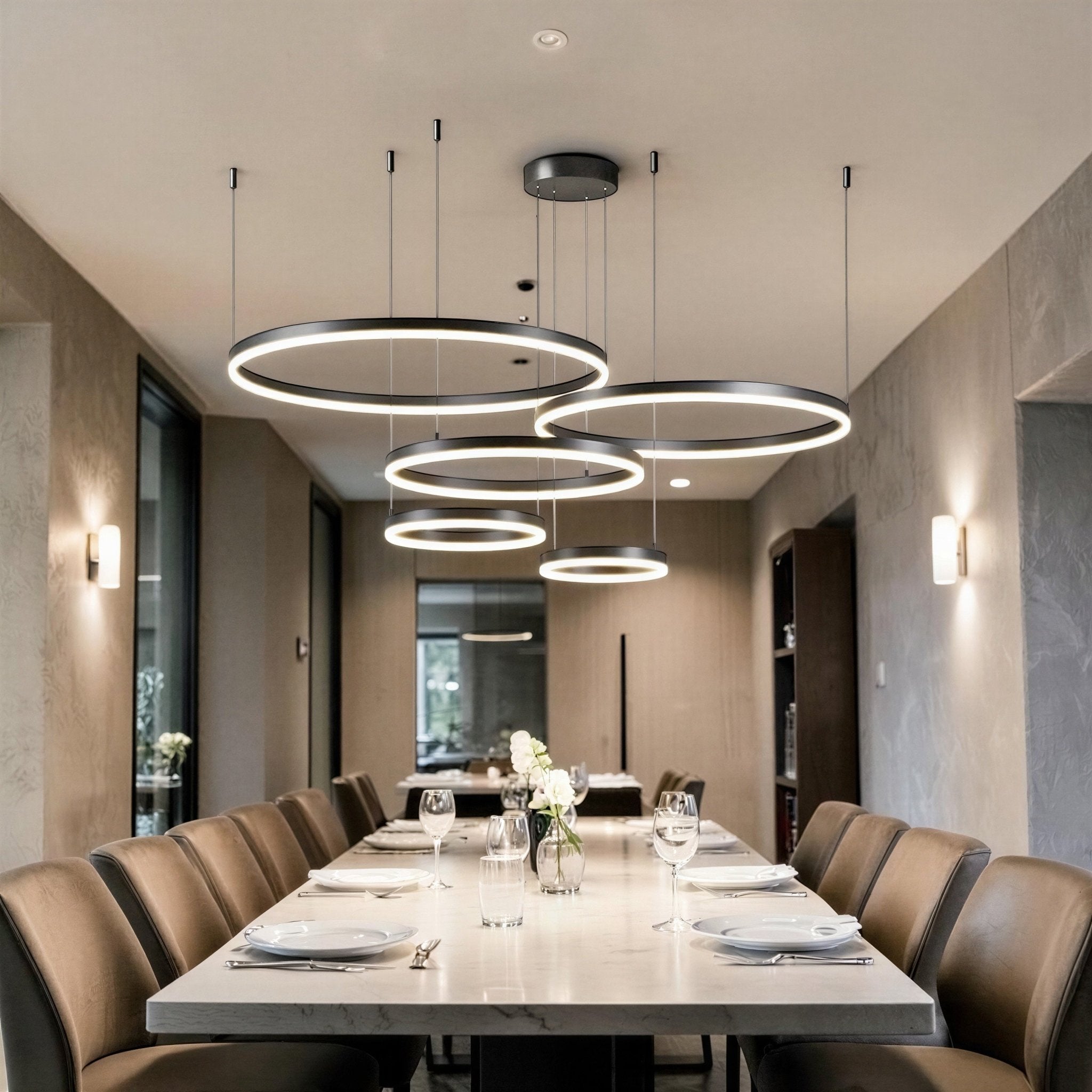 Suspension Luminaire Design Anneaux LED Aluminium Nordique